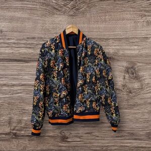 TALLIA reversible Bomber BLUE/KOI print with Vibrant Orange Accents